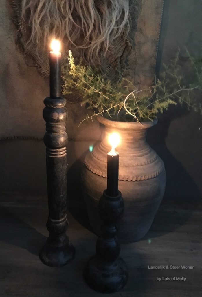 Stoere houten kandelaren "Sophie" Black finish