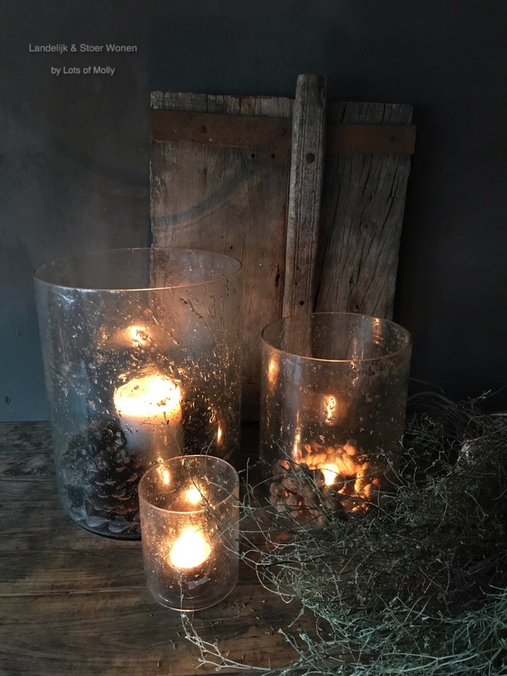 Stoere glazen windlicht met bubbels