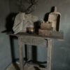 Antiek houten tafeltje lade antique grey Landelijke Woonaccessoires