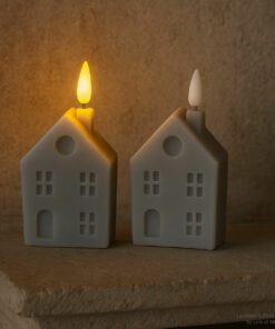 Huisje kaars led grijs 01