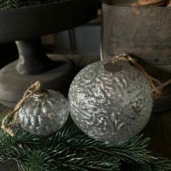 Glas Kerstbal Craquelé Oud Zilver 03