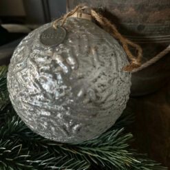 Glas Kerstbal Craquelé Oud Zilver 12