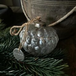 Glas Kerstbal Craquelé Oud Zilver 7