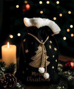 Jute zak kerstboom goud zwart 01