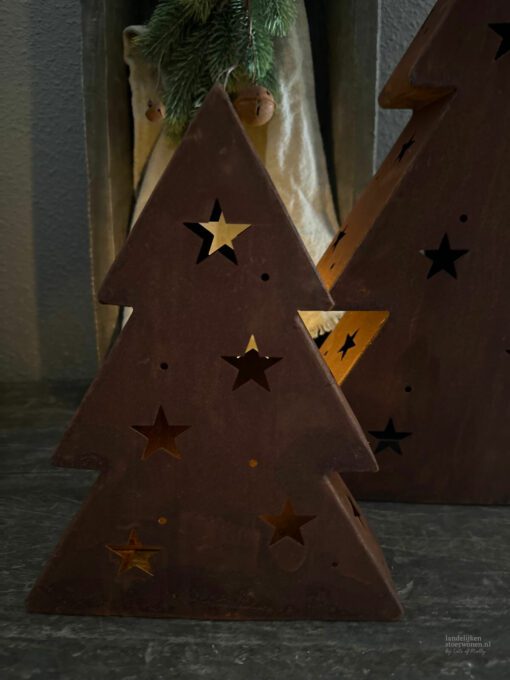 Metaal boom waxinelichtje roest s 01