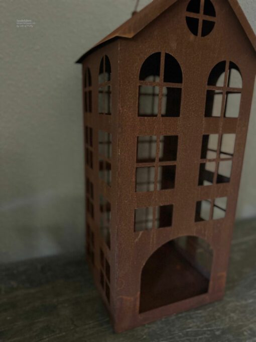 Metaalhuis waxinelichtje roest l 05