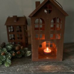 Metaalhuis waxinelichtje roest m 01