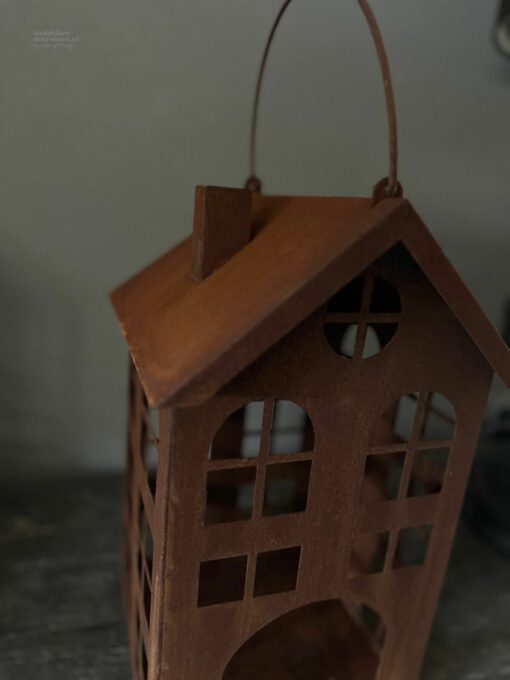 Metaalhuis waxinelichtje roest m 03