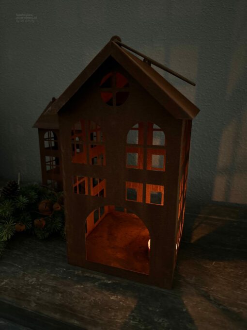 Metaalhuis waxinelichtje roest m 05