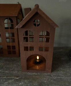Metaalhuis waxinelichtje roest s 01