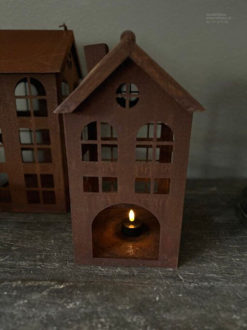Metaalhuis waxinelichtje roest s 01