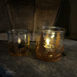 Glazen windlicht roest dennenboom en hert 01