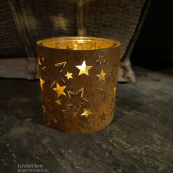 Glazen windlicht roest sterren 02