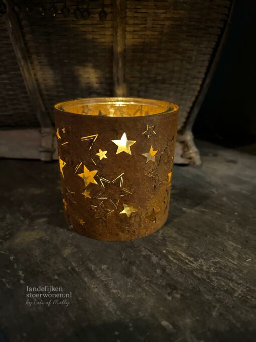 Glazen windlicht roest sterren 02