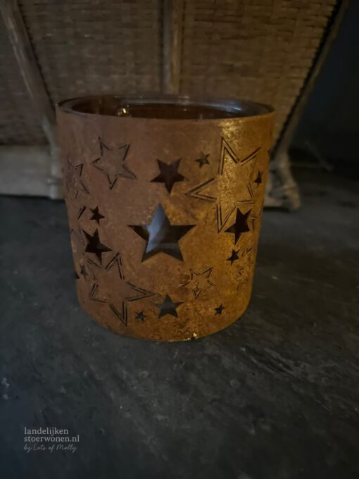 Glazen windlicht roest sterren 03