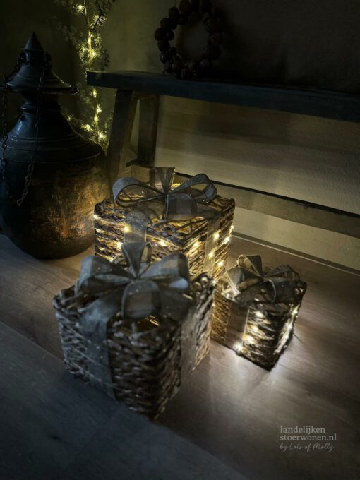 Set 3 led warm wit kerstkado 06