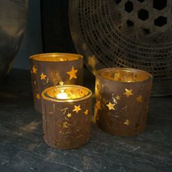Glazen Windlicht Roest Sterren