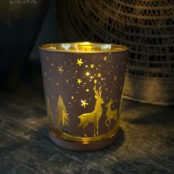 Glazen Windlicht kerstbomen en herten