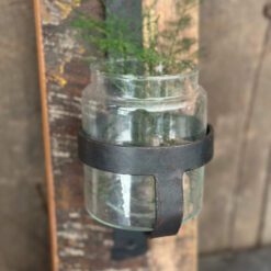 Houten wandkandelaar glazen windlicht